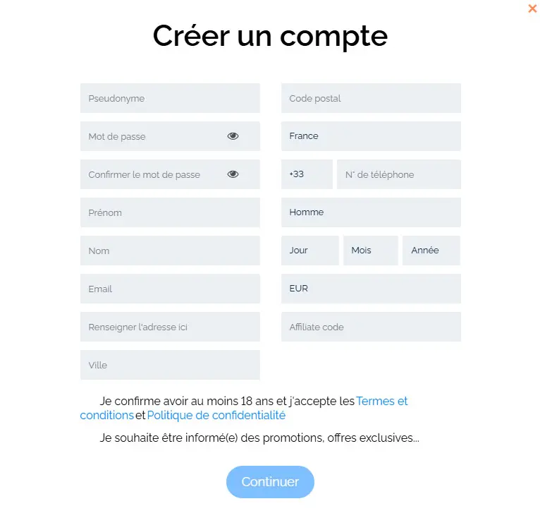 Processus d'inscription Bettyspin Casino